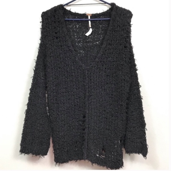 Free People Black Up the Ladder Distressed Sweater Size XS - Picture 3 of 5
